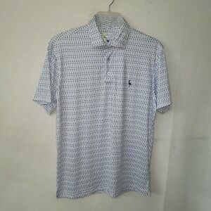 Tailor Byrd Shirt Men's Large Golf Polo Blue Martini Print Quick Dry Performance
